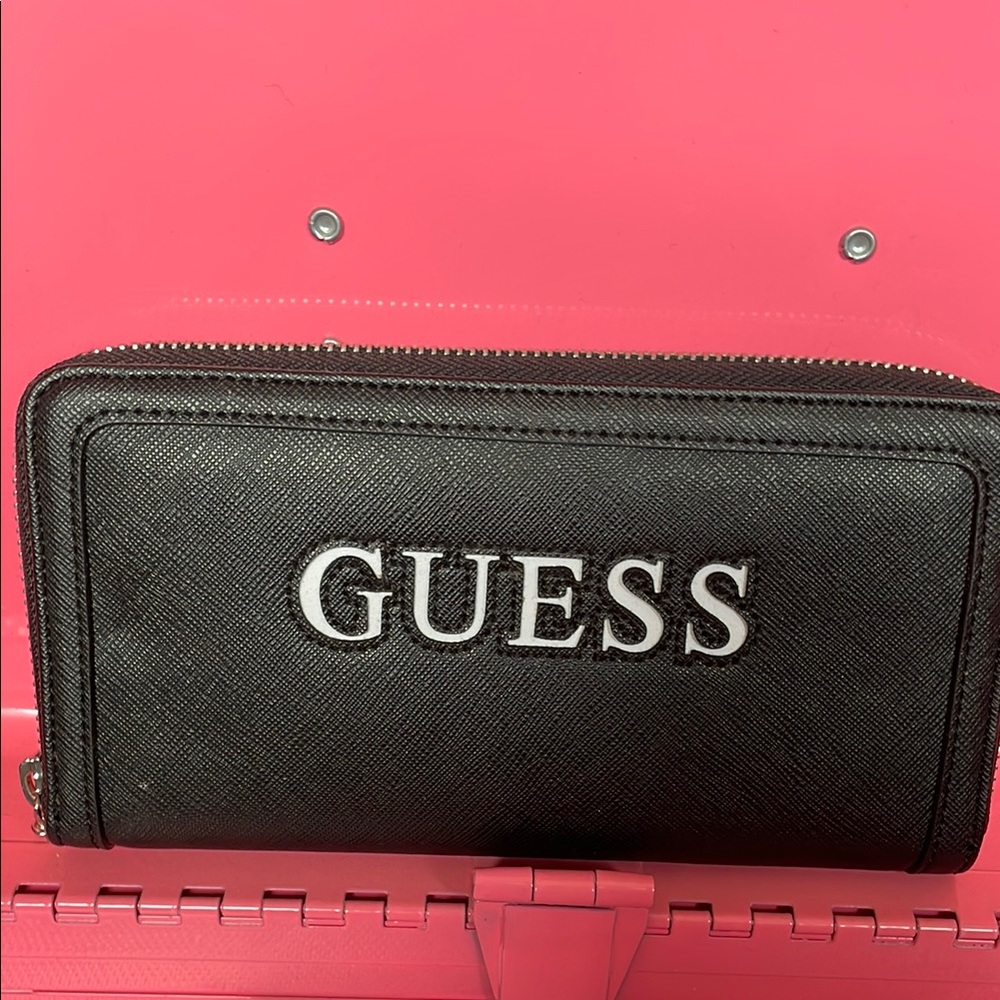 GUESS Black Zip-Around Wallet